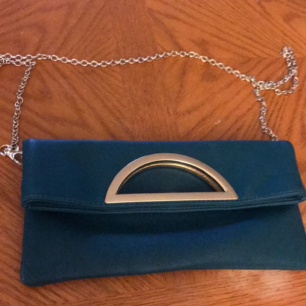 Teal clutch with chain strap
